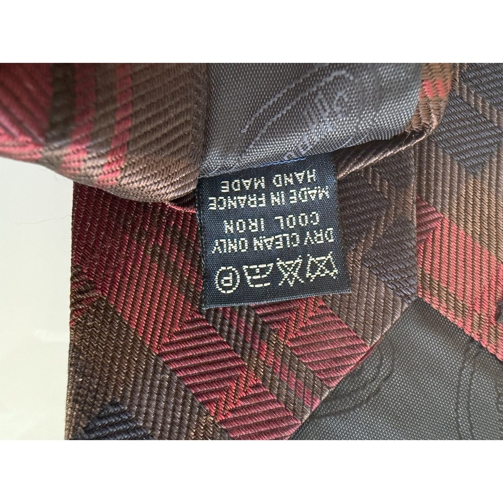 FACONNABLE 100% Silk Tie Hand Made ITALY Designer Burgundy Plaid - Picture 5 of 7